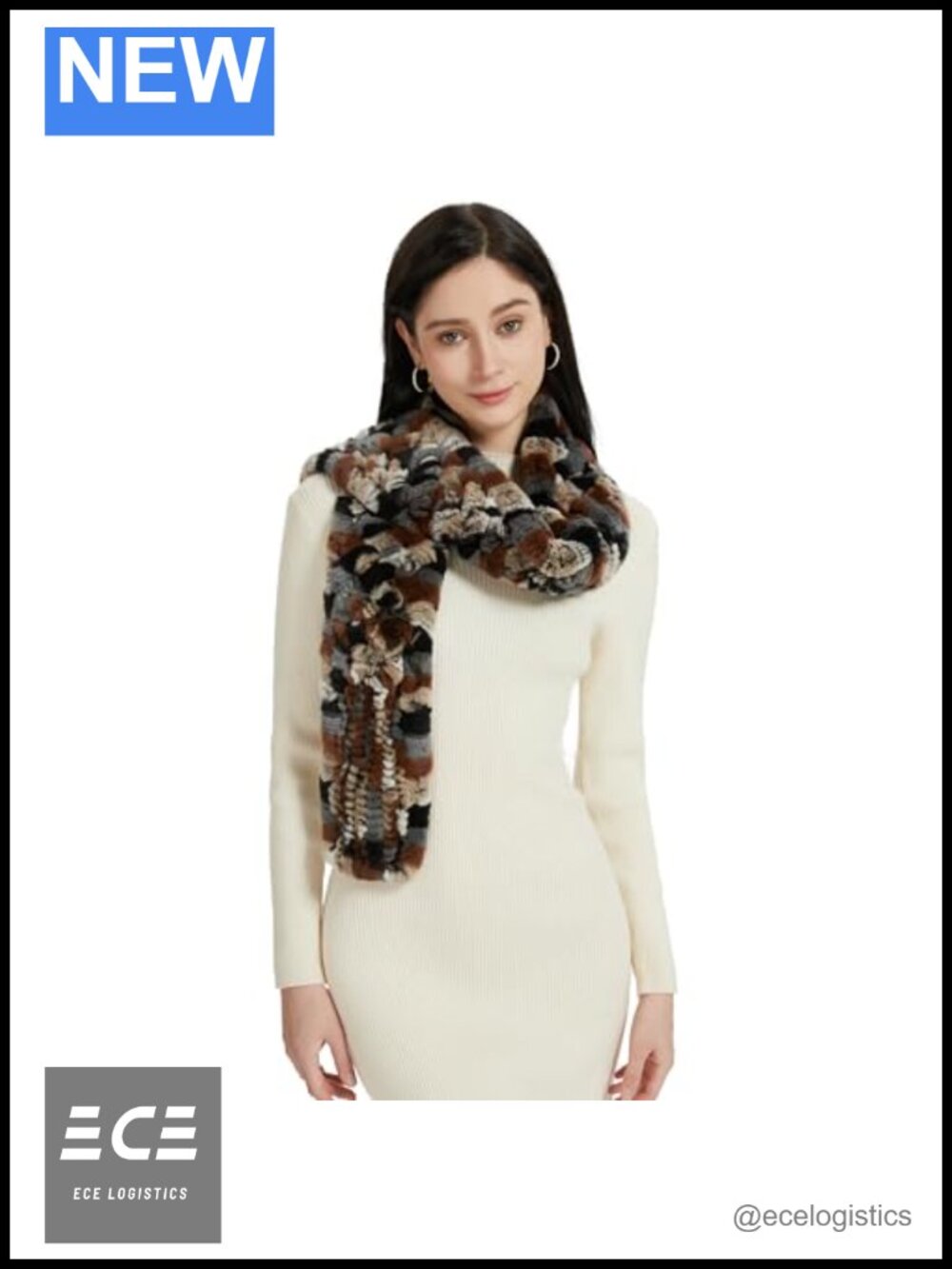 Rex Rabbit Fur Scarf Women Winter Warm Knitted Long Crochet